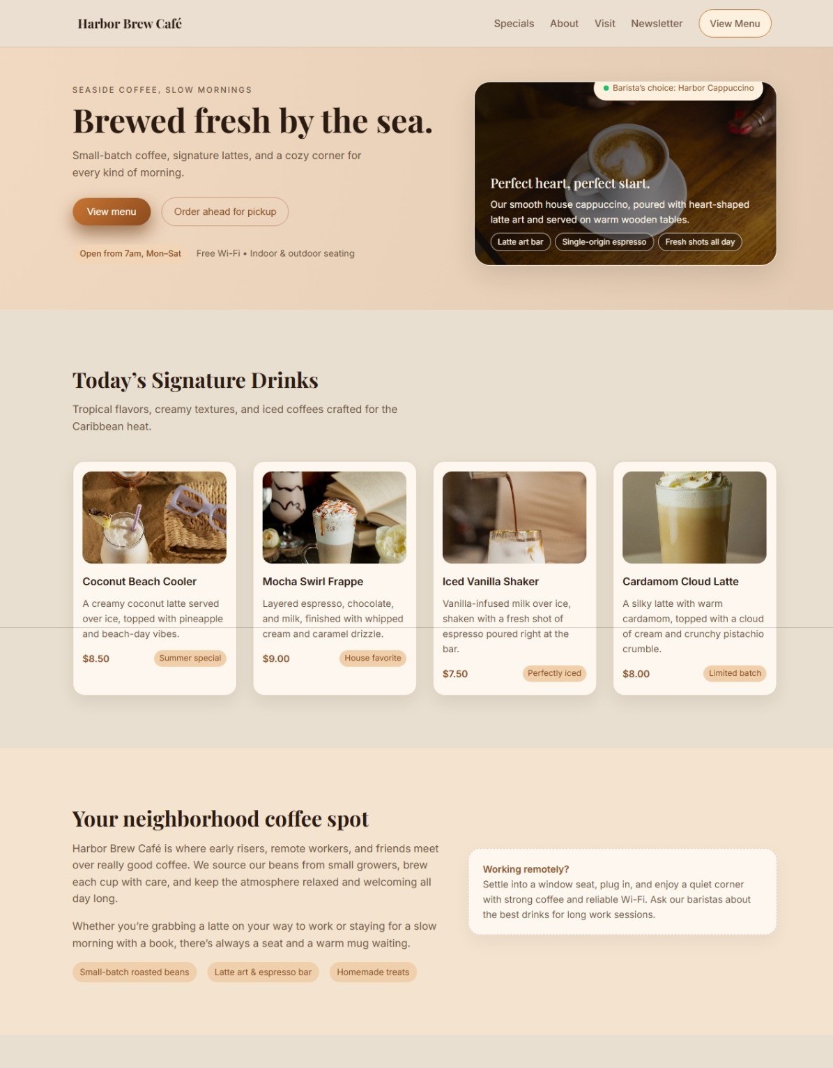 Coffee shop homepage