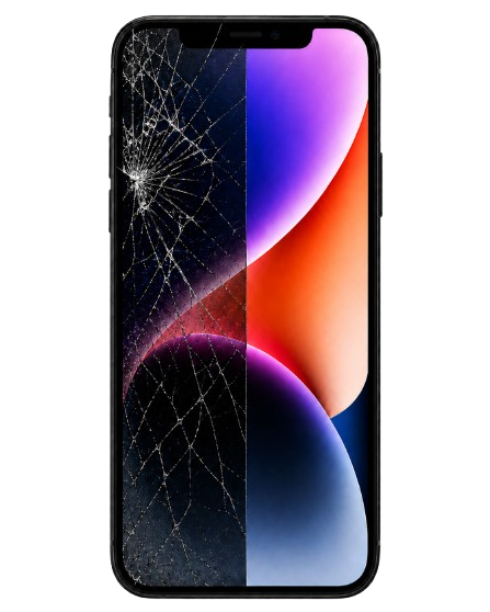 Phone with half broken and half repaired screen